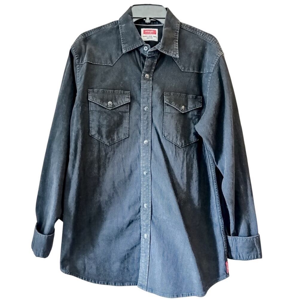 Wrangler Women’s Pearl Snap Long Sleeve Denim Button Down Shirt Mens Small
